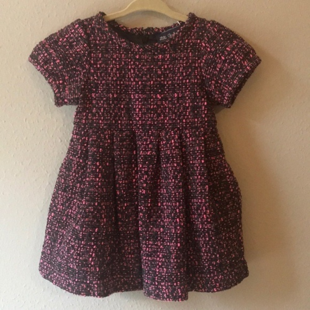 Lili Gaufrette girls pink and black tweed dress